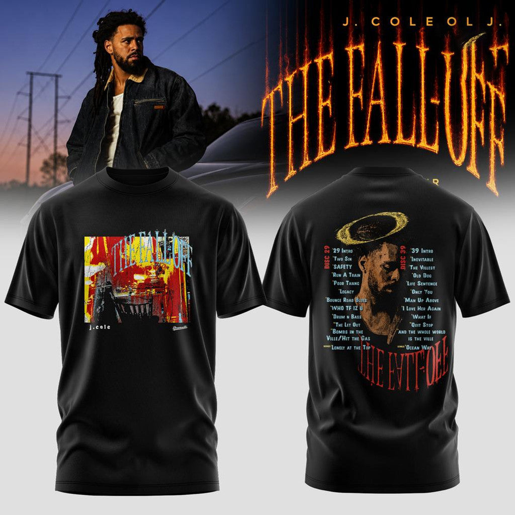 J Cole Merch The Fall Off World Tour 2026 T-Shirt Black J Cole Tour Merch Rapper Fan Gifts - Merchluma