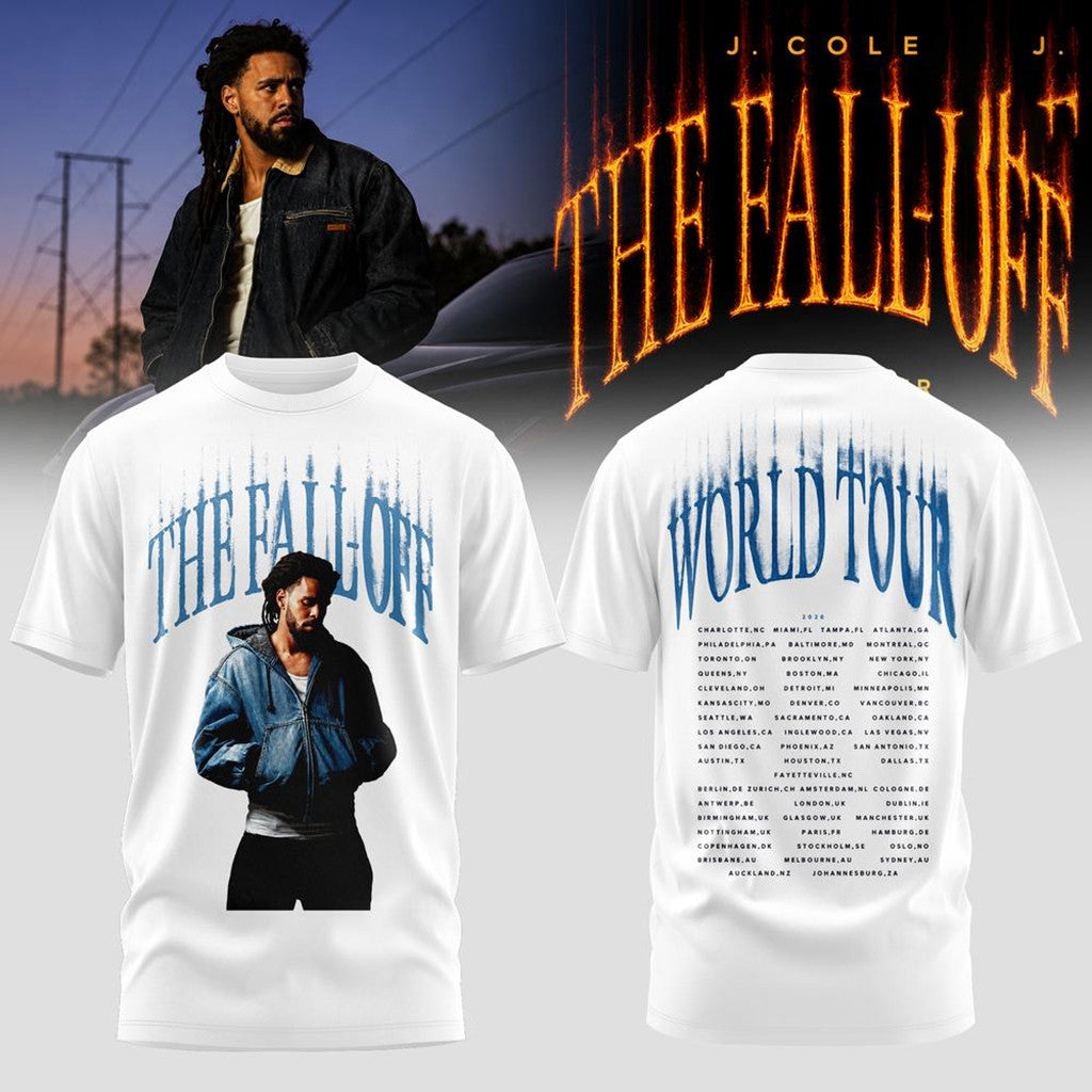 J Cole Merch The Fall Off World Tour 2026 T-Shirt White Presents For Music Lovers - Merchluma