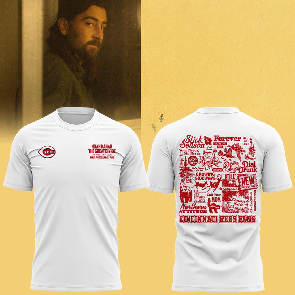 Noah Kahan X Cincinnati Reds The Great Divide Tour 2026 T-Shirt Reds Merch Gifts For Fans - Merchluma