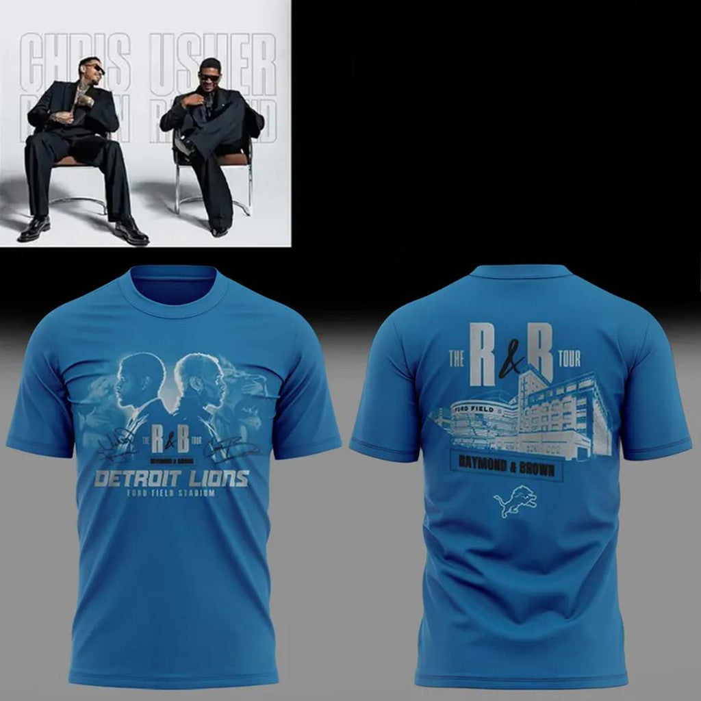 The R&B Tour X Detroit Lions Usher Raymond And Chris Brown T-Shirt Blue Detroit Lions Merch - Merchluma