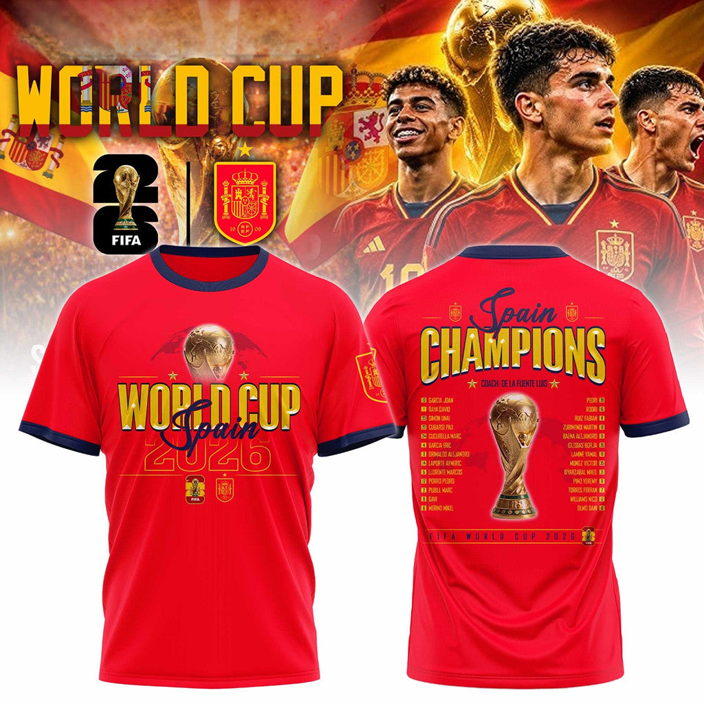 Spain Team World Cup Champions 2026 Shirt Red Spain Football WC 26 Merch Football Fan Gear - Merchluma