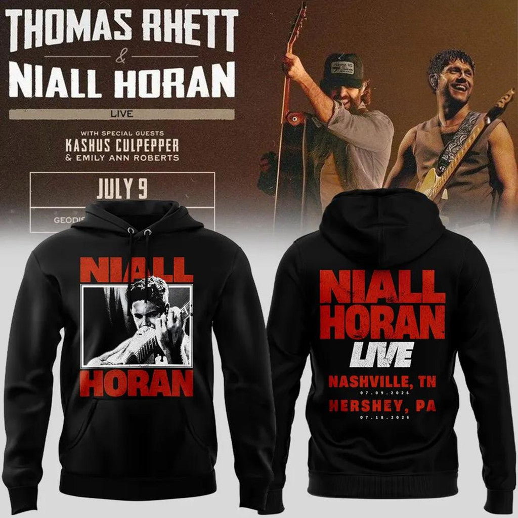 Niall Horan X Thomas Rhett Live Concert 2026 Tour Hoodie Black Niall Horan X Thomas Rhett Merch - Merchluma