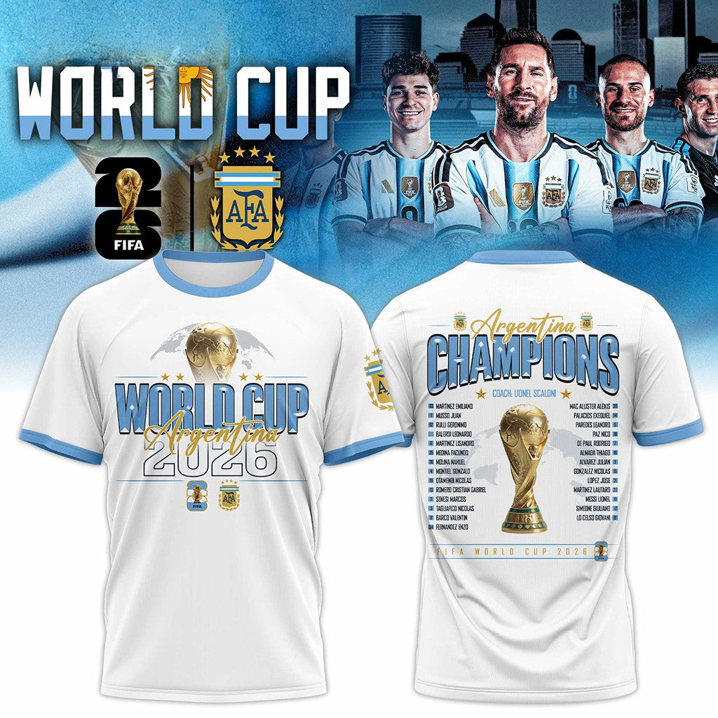 Argentina World Cup Champions 2026 Roster T-Shirt Argentina FIFA Winner Merch Fan Gifts - Merchluma
