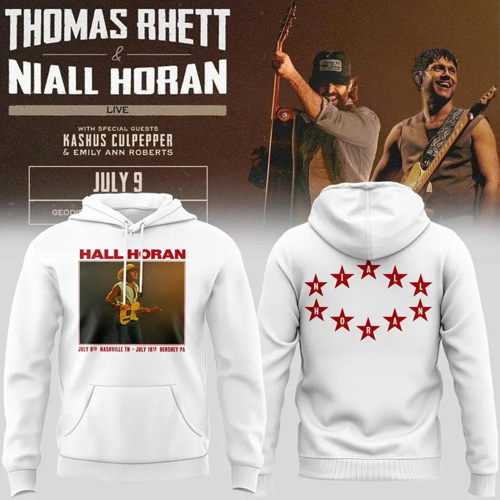 Niall Horan X Thomas Rhett Live Concert 2026 Tour Hoodie White Niall Horan X Thomas Rhett Merch - Merchluma
