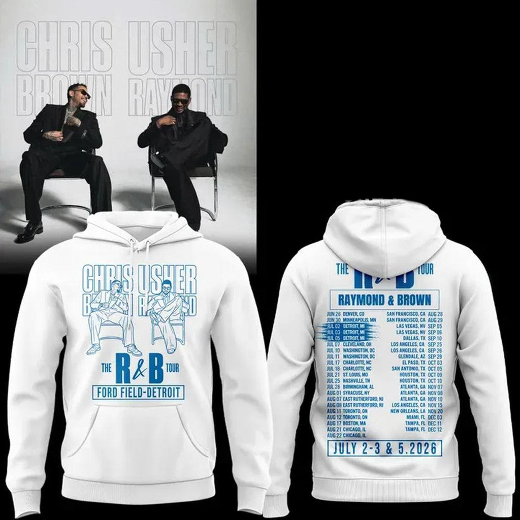 The R&B Tour X Detroit Lions Usher Raymond And Chris Brown Hoodie White Lions Merch Fans Gifts - Merchluma