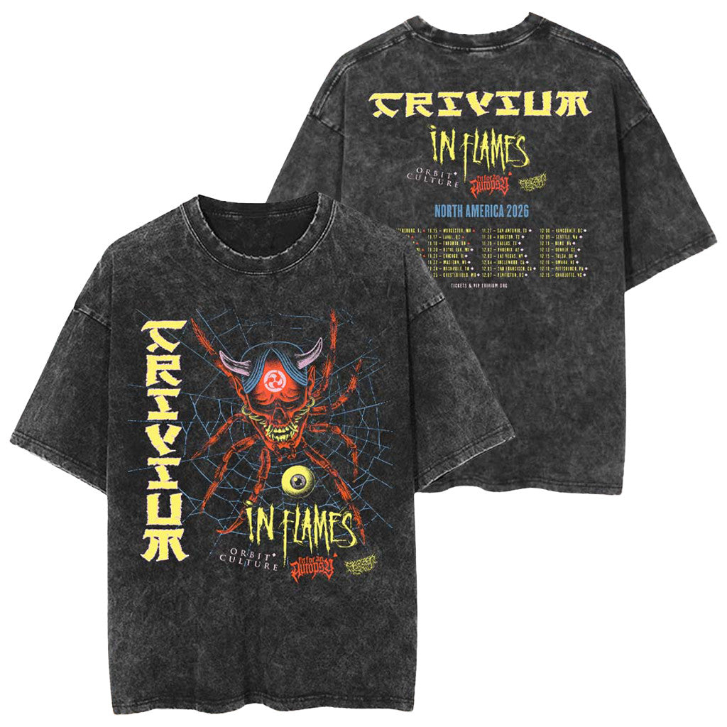 Trivium Merch The Crown In The Grave Tour 2026 North America Cities Washed T-Shirt Fan Gifts - Merchluma
