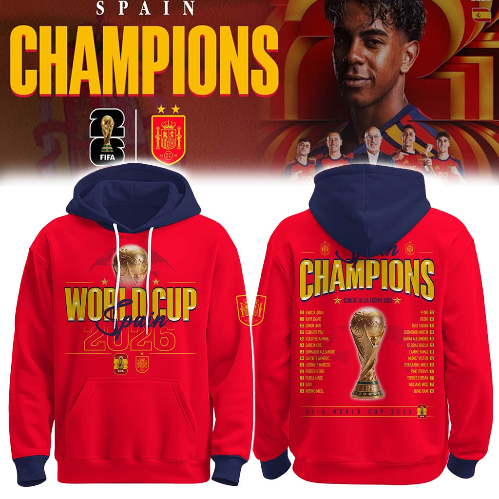 Spain Team World Cup Champions 2026 Hoodie Red Spain Football WC 26 Merch Gifts For Fans - Merchluma