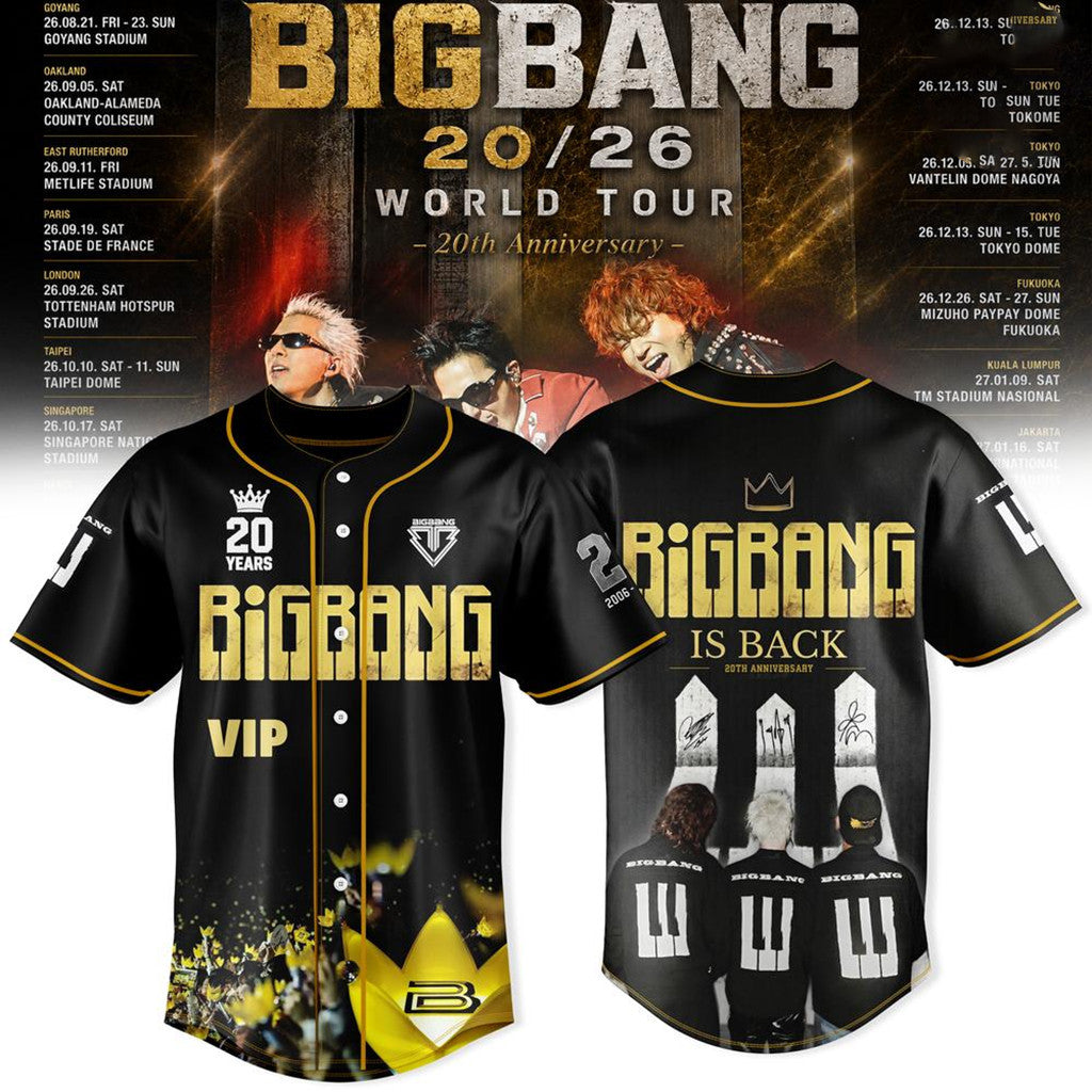BIGBANG 20Th Anniversary World Tour 2026 Baseball Jersey BigBang Is Back Merch VIP Kpop Gear - Merchluma