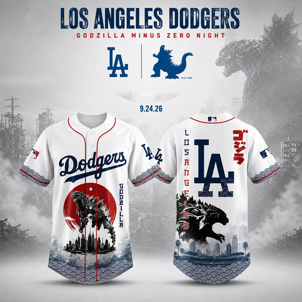Los Angeles Dodgers X Godzilla Minus One Baseball Jersey 2026 LA Dodgers Merch Fan Gifts - Merchluma
