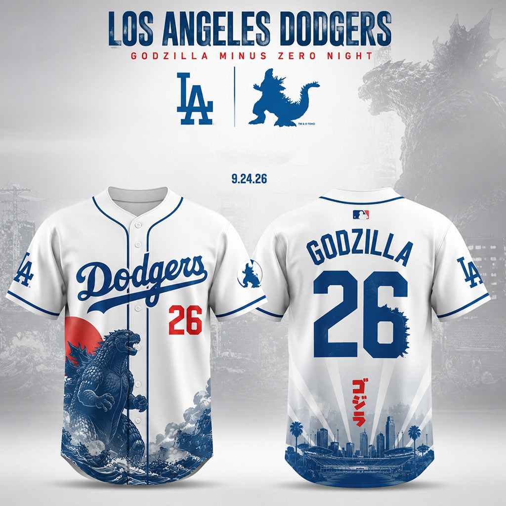 Los Angeles Dodgers X Godzilla Minus Zero Night 2026 Baseball Jersey LA Dodgers Merch Gifts - Merchluma
