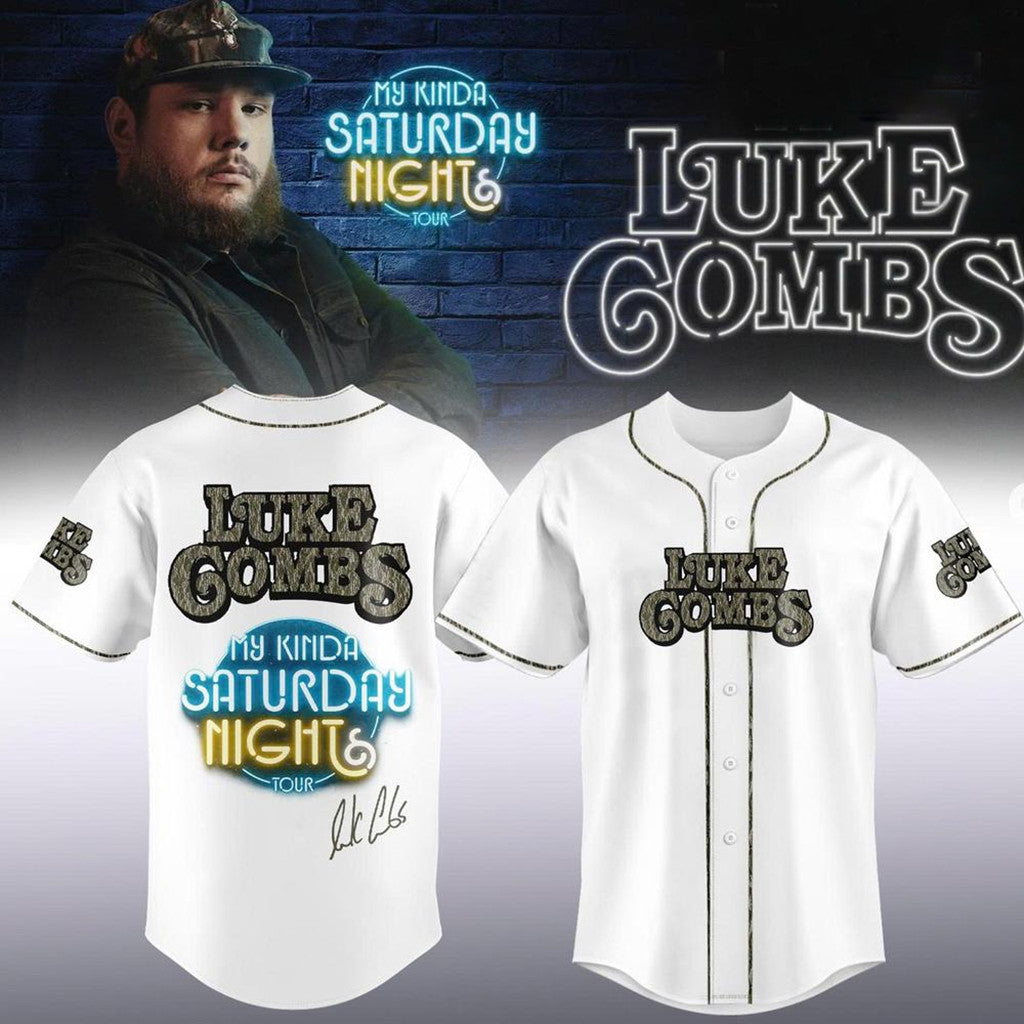 Luke Combs My Kinda Saturday Night Tour 2026 Baseball Jersey White Luke Combs Merch Fan Gifts - Merchluma