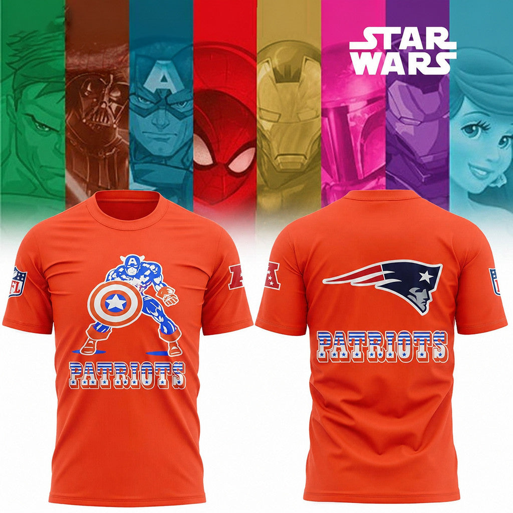 New England Patriots X Marvel Characters 2026 Shirt NE Patriots Merch Gifts For Fans - Merchluma