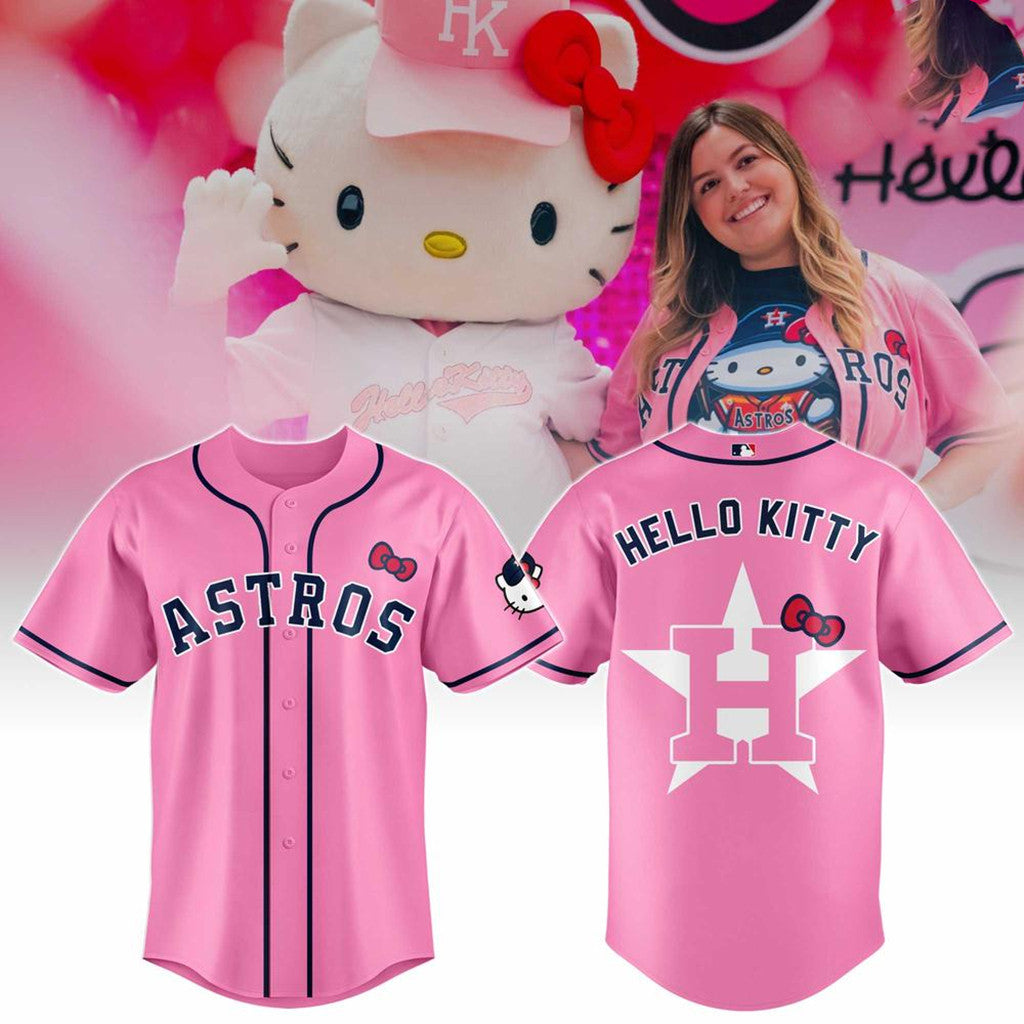 Houston Astros X Hello Kitty Cute Pink Baseball Jersey Houston Astros Merch Baseball Fan Gifts - Merchluma