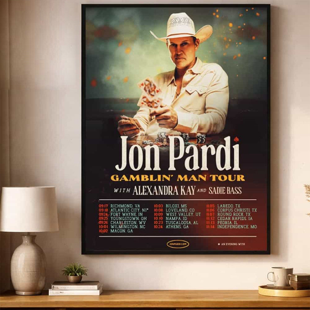 Jon Pardi Gamblin Man Tour 2026 Schedule Tour Poster Jon Pardi Merch Bedroom Wall Art - Merchluma