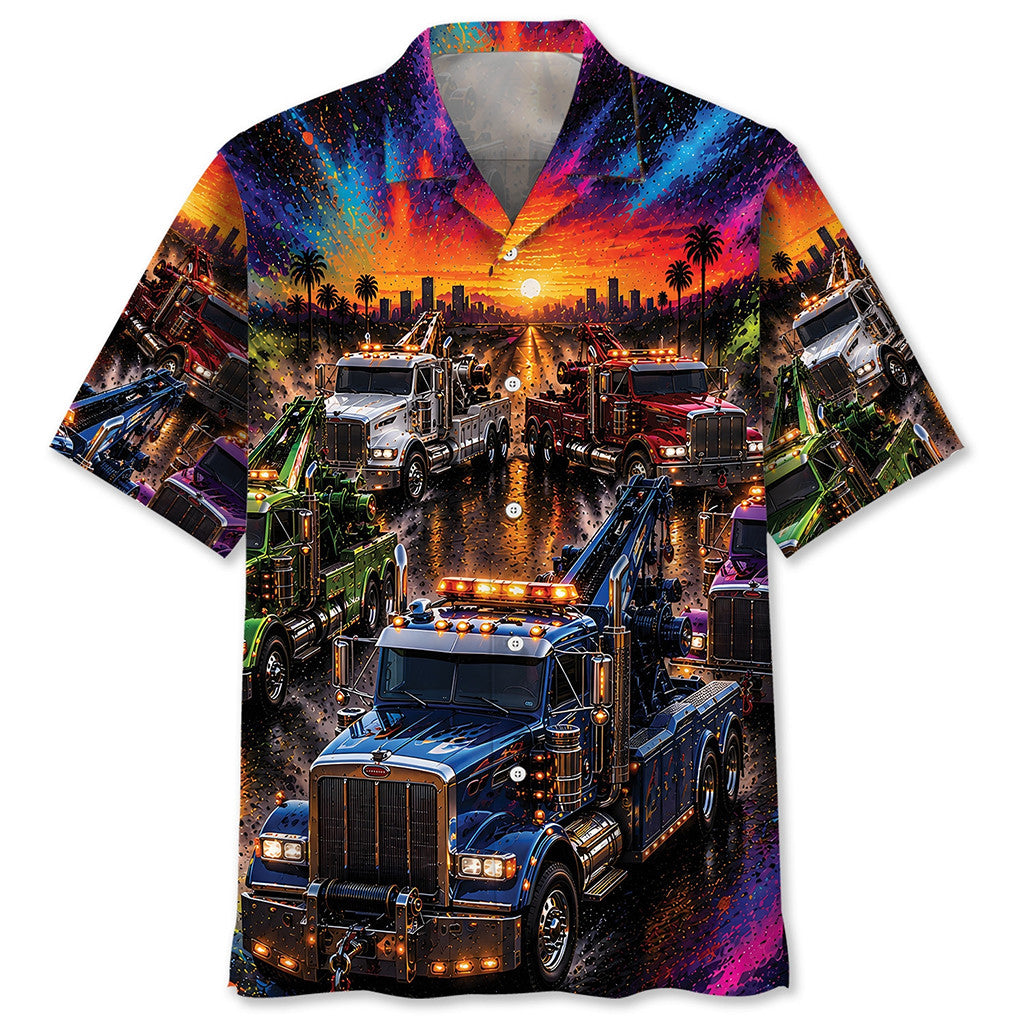 Color Blast Tow Truck Hawaiian Shirt 2026 Driver Clothing Best Gift For Fathers - Merchluma