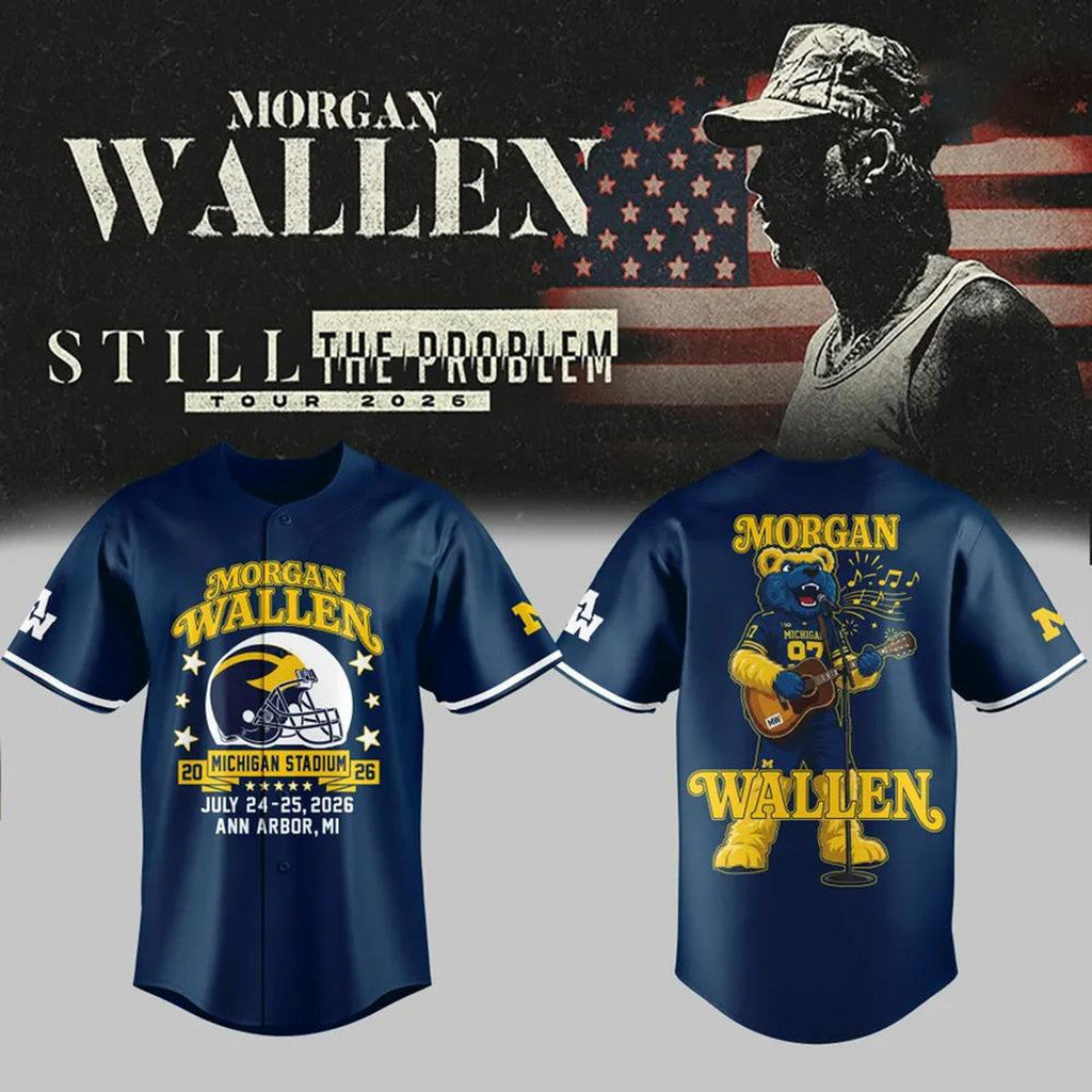 Morgan Wallen x Michigan Wolverines Still The Problem Tour 2026 Jersey Morgan Wallen Merch Navy - Merchluma