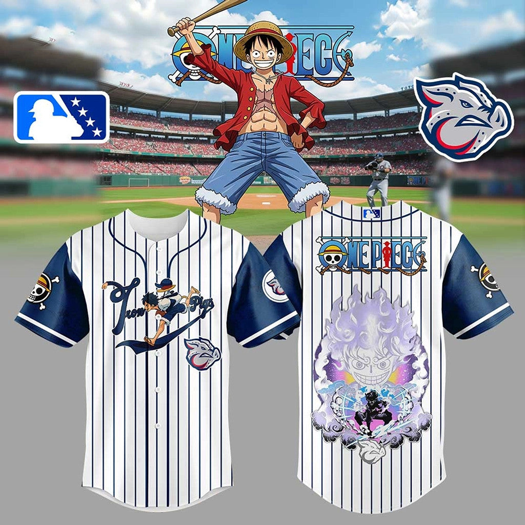 Pigs One Piece Straw Hat Luffy Gear 5 Baseball Jersey Lehigh Valley IronPigs Merch Fan Gifts - Merchluma