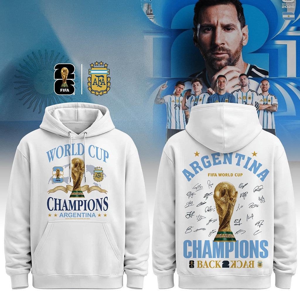 Argentina FIFA World Cup Champions 2026 Back To Back Hoodie Signature Messi Merch Gift For Fans - Merchluma