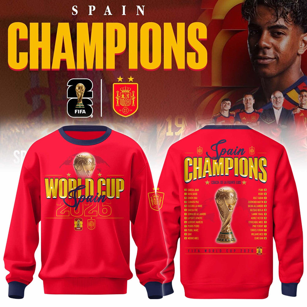 Spain Team World Cup Champions 2026 Sweatshirt Spain Football WC 26 Merch Gifts For Friends - Merchluma