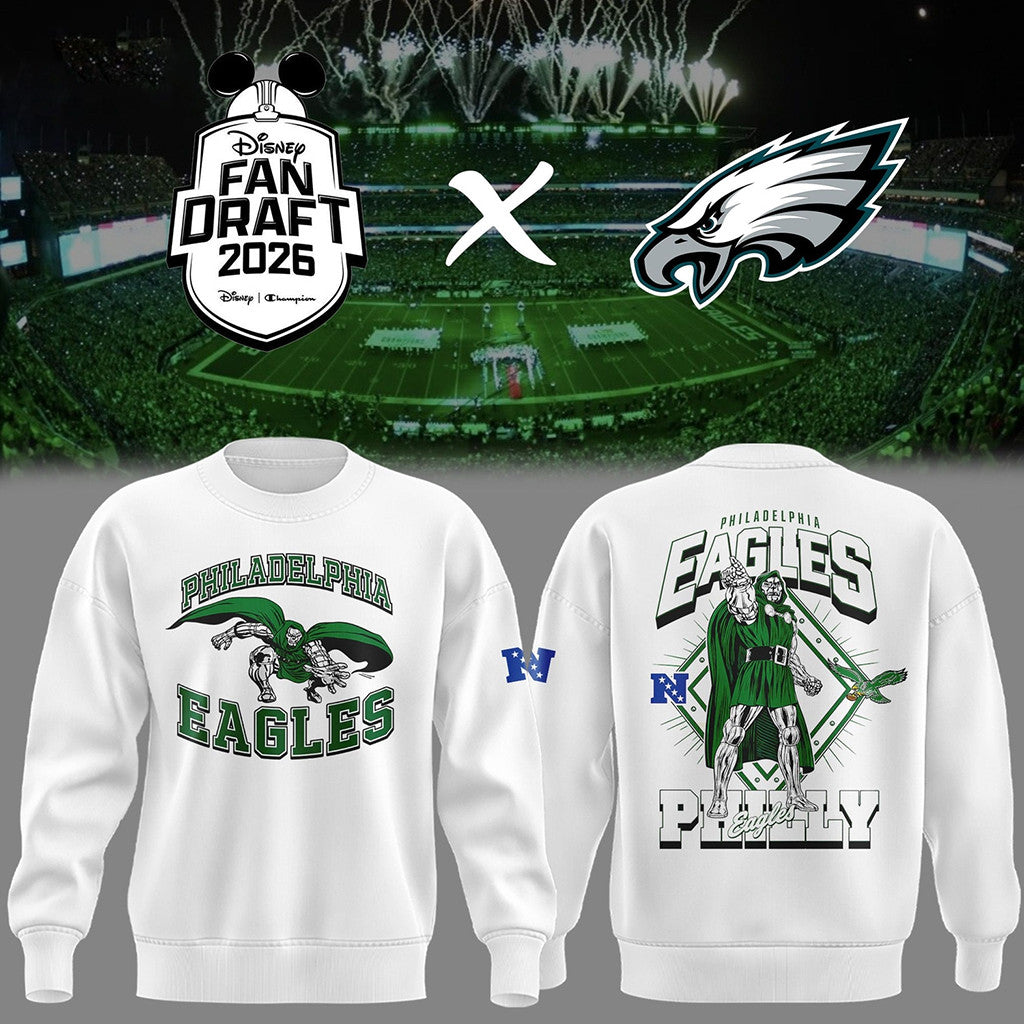 Philadelphia Eagles X Doctor Doom Fan Draft 2026 Sweatshirt White Eagles Merch Gifts For Fan - Merchluma