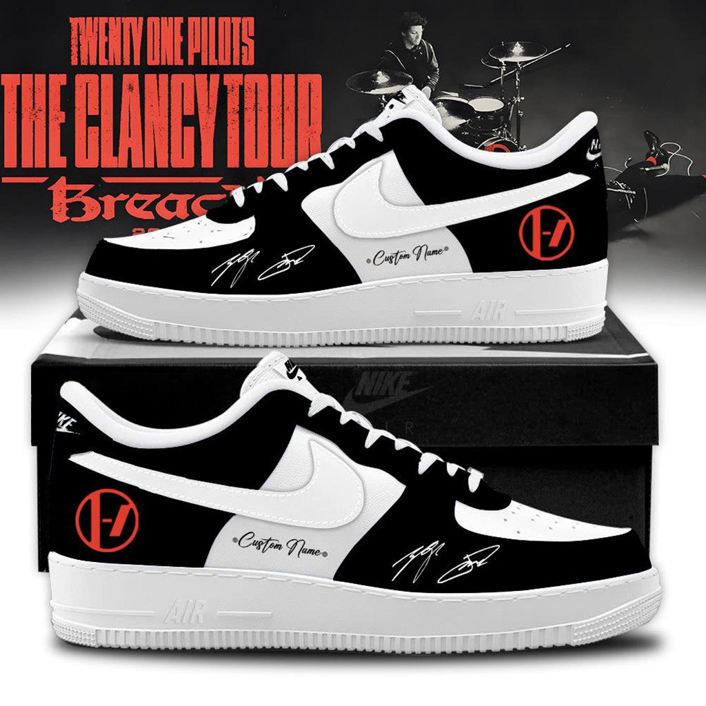 Custom Twenty One Pilots Merch The Clancy Tour Breach Sneakers Black White Gifts For Him - Merchluma