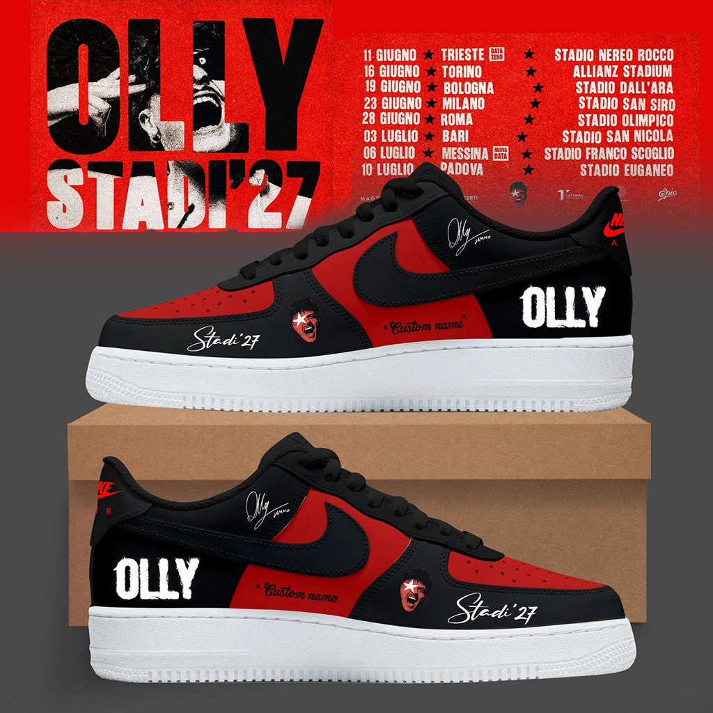 Customized The Olly Stadi 27 Tour Sneakers Olly Merch Black Red Gift Ideas For Fans - Merchluma