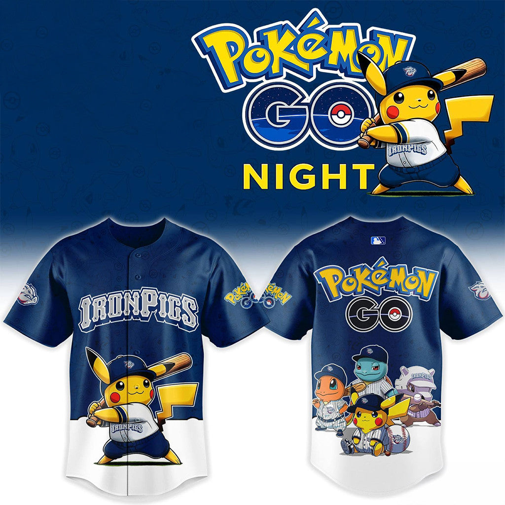 Lehigh Valley Ironpigs Pokemon Go Night Baseball Jersey Ironpigs Merch Gifts For Son - Merchluma
