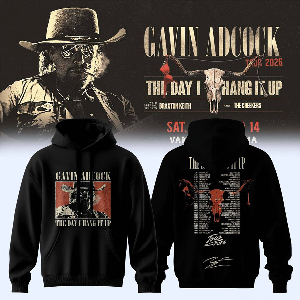 Gavin Adcock The Day I Hang It Up Tour 2026 Autographed Hoodie Gavin Adcock Merch Black - Merchluma