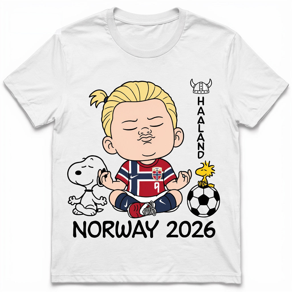 Erling Haaland Norway 2026 X Snoopy Meditating T-Shirt Funny Erling Haaland Merch Norway Fan Gear - Merchluma