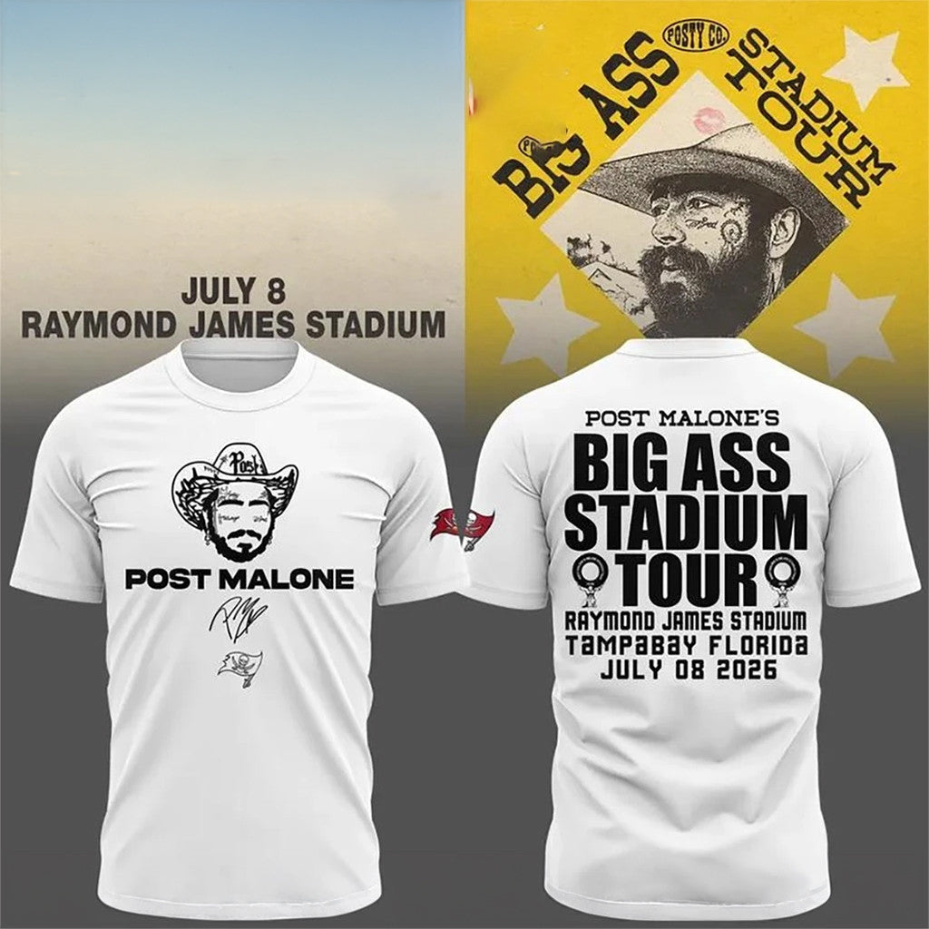 Post Malone X Tampa Bay Buccaneers Big Ass Stadium Tour 2026 T-Shirt Post Malone Merch - Merchluma