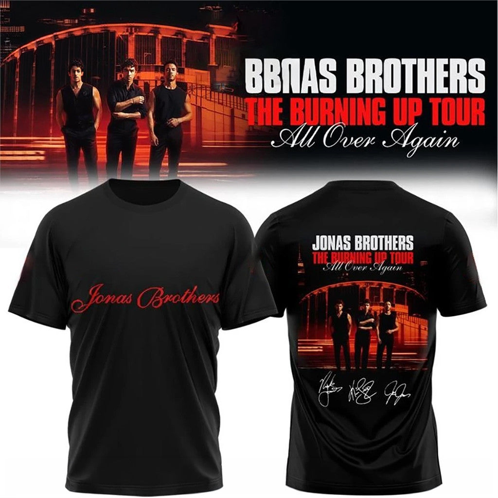 Jonas Brothers Merch The Burning Up Tour All Over Again Signature T-Shirt Funny Gifts For Fans - Merchluma
