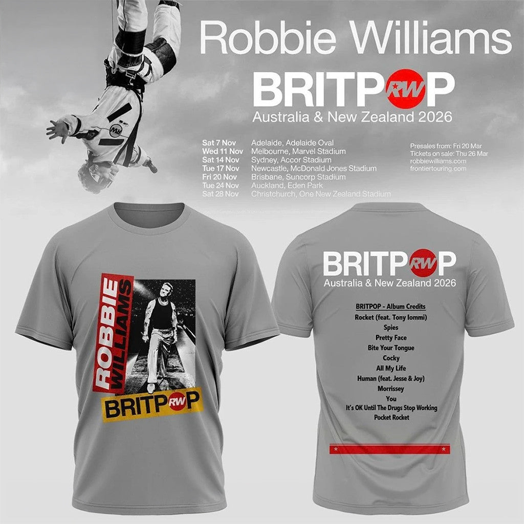 Robbie Williams Britpop Australia Merch New Zealand 2026 T-Shirt Fan Gift - Merchluma