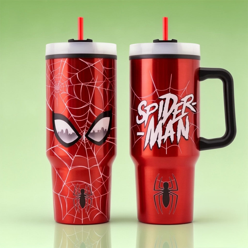 Spider Man Handle Tumbler Straw Marvel Superhero Stainless Steel Travel Mug Present Ideas - Merchluma
