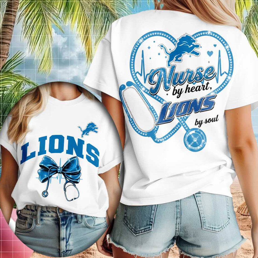 Detroit Lions Nurse Heartbeat Stethoscope T-Shirt Detroit Lions Merch Gifts For Fans - Merchluma