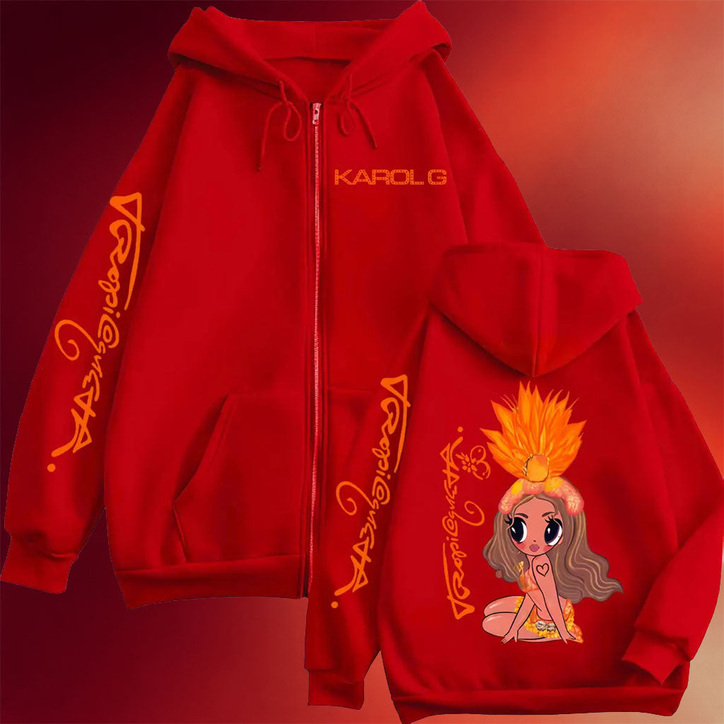 Karol G Merch 2026 Karol G Tropicoqueta Zipper Hoodie Red Best Gifts For Music Lovers - Merchluma