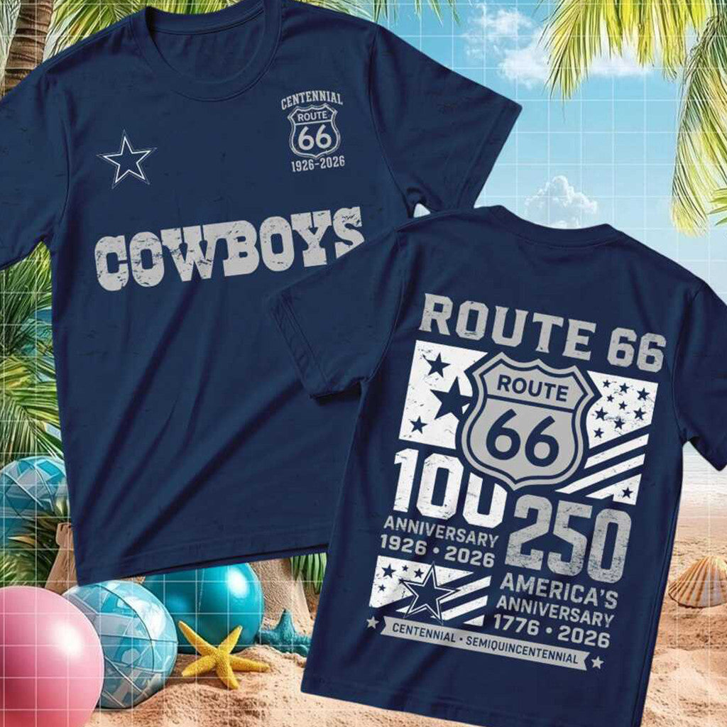 Dallas Cowboys Football Route 66 Centennial Anniversary T-Shirt Dallas Cowboys Merch Fan Gift - Merchluma