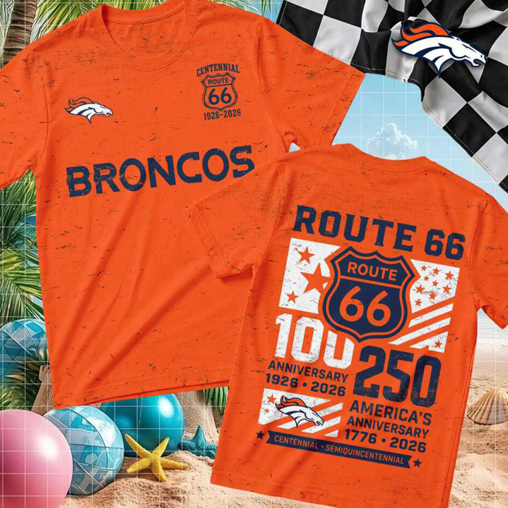 Denver Broncos Football Route 66 Centennial Anniversary T-Shirt Denver Broncos Merch Gift Ideas - Merchluma