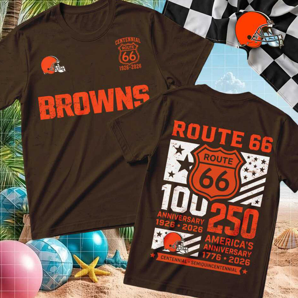 Cleveland Browns Football Route 66 Centennial Anniversary T-Shirt Cleveland Browns Merch Gift - Merchluma