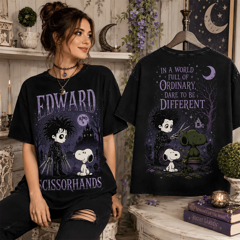 Edward Scissorhands X Snoopy Halloween T-Shirt Edward Scissorhands Merch Gifts For Fans - Merchluma