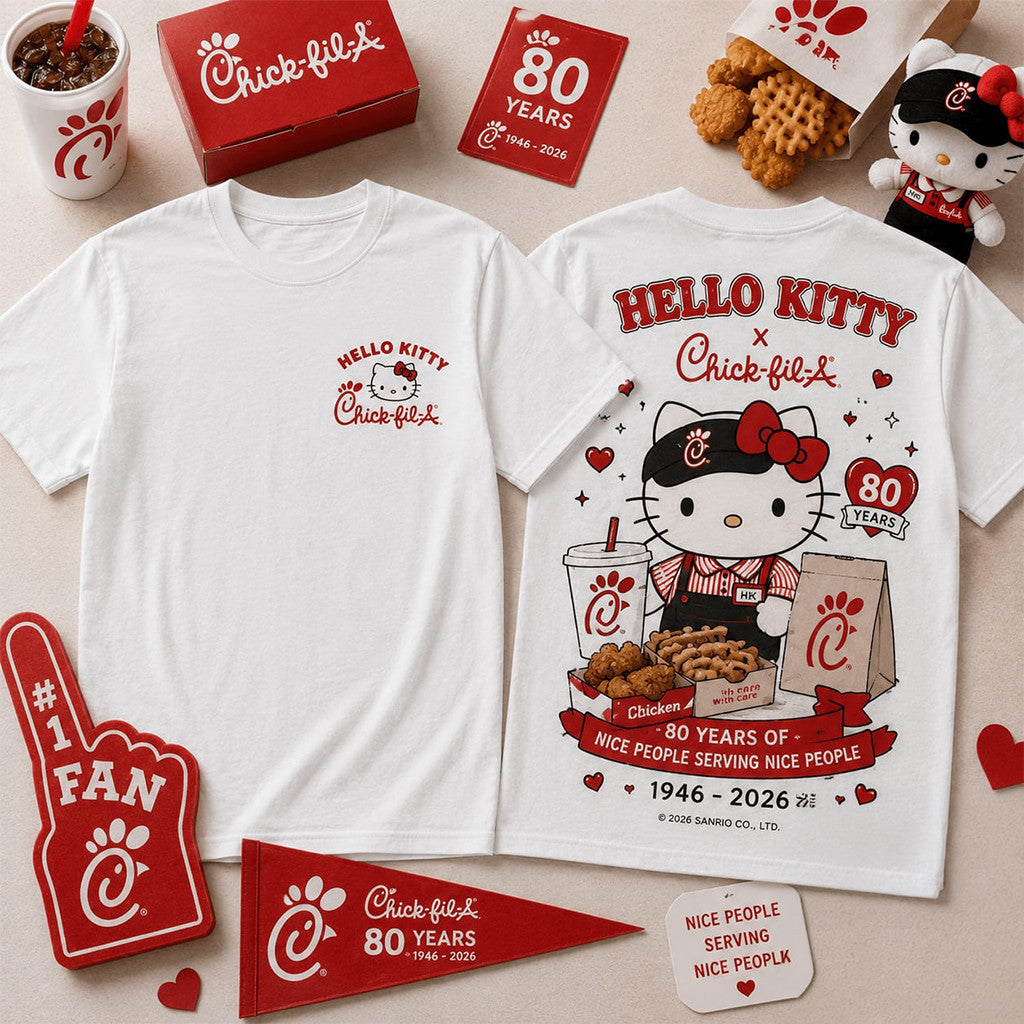 Hello Kitty Chick Fil A 80th Anniversary 1946 2026 T-Shirt Hello Kitty X Chick-Fil-A Merch - Merchluma