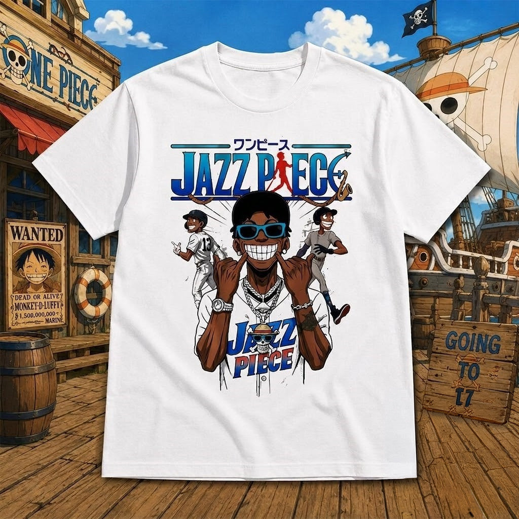 One Piece Jazz Piece Baseball Crossover T-Shirt One Piece Merch Unique Gift - Merchluma