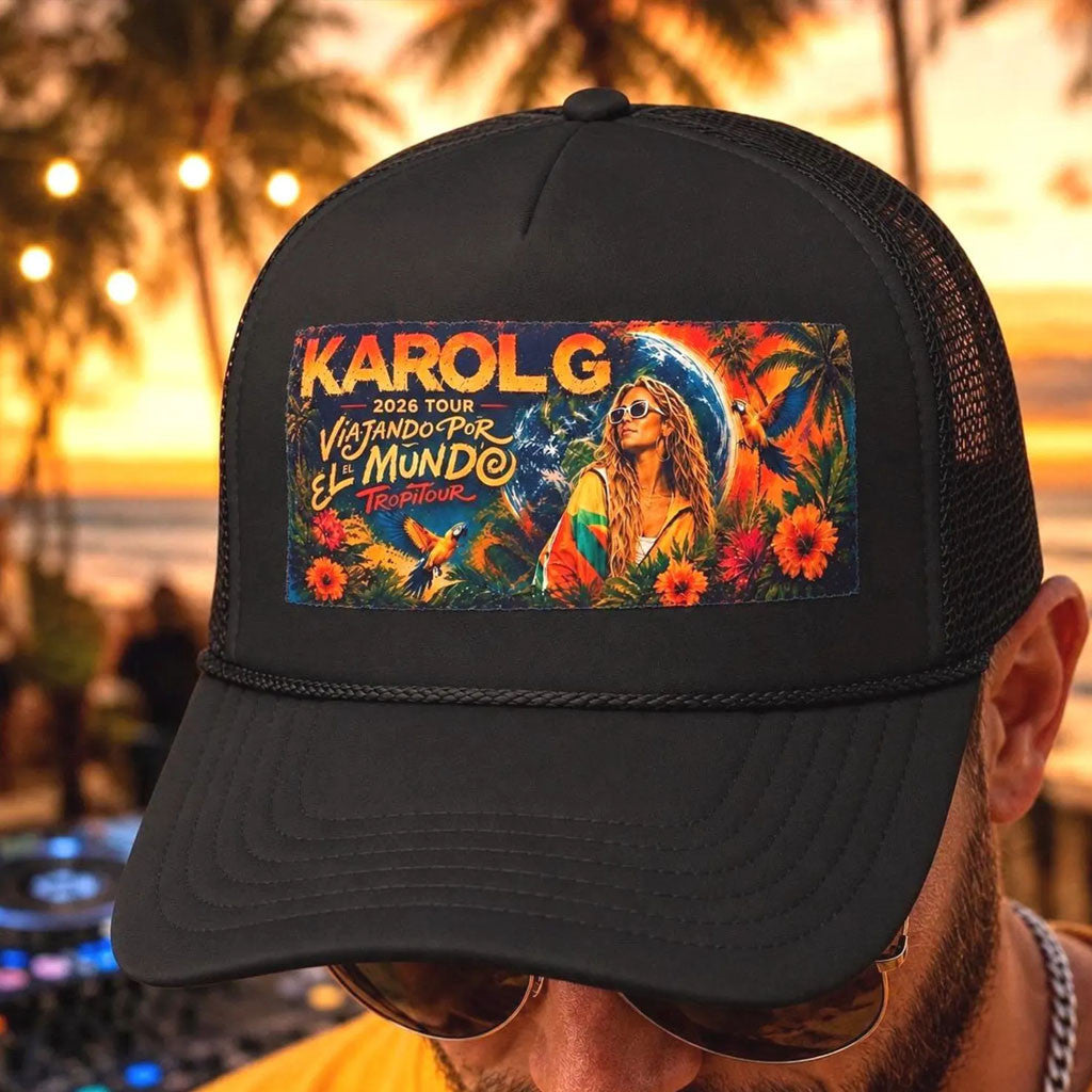 Karol G Merch Karol G 2026 Tour Trucker Hat Viajando Por El Mundo Tropitour Tour Cap Fan Gifts - Merchluma