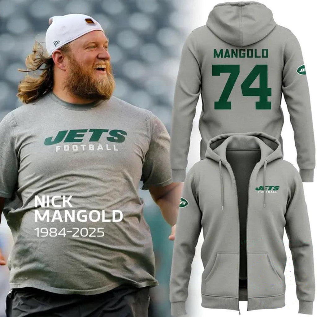 New York Jets In Memoriam Nick Mangold Zip Hoodie Nick Mangold 1984-2025 Hoodie Jets Merch - Merchluma