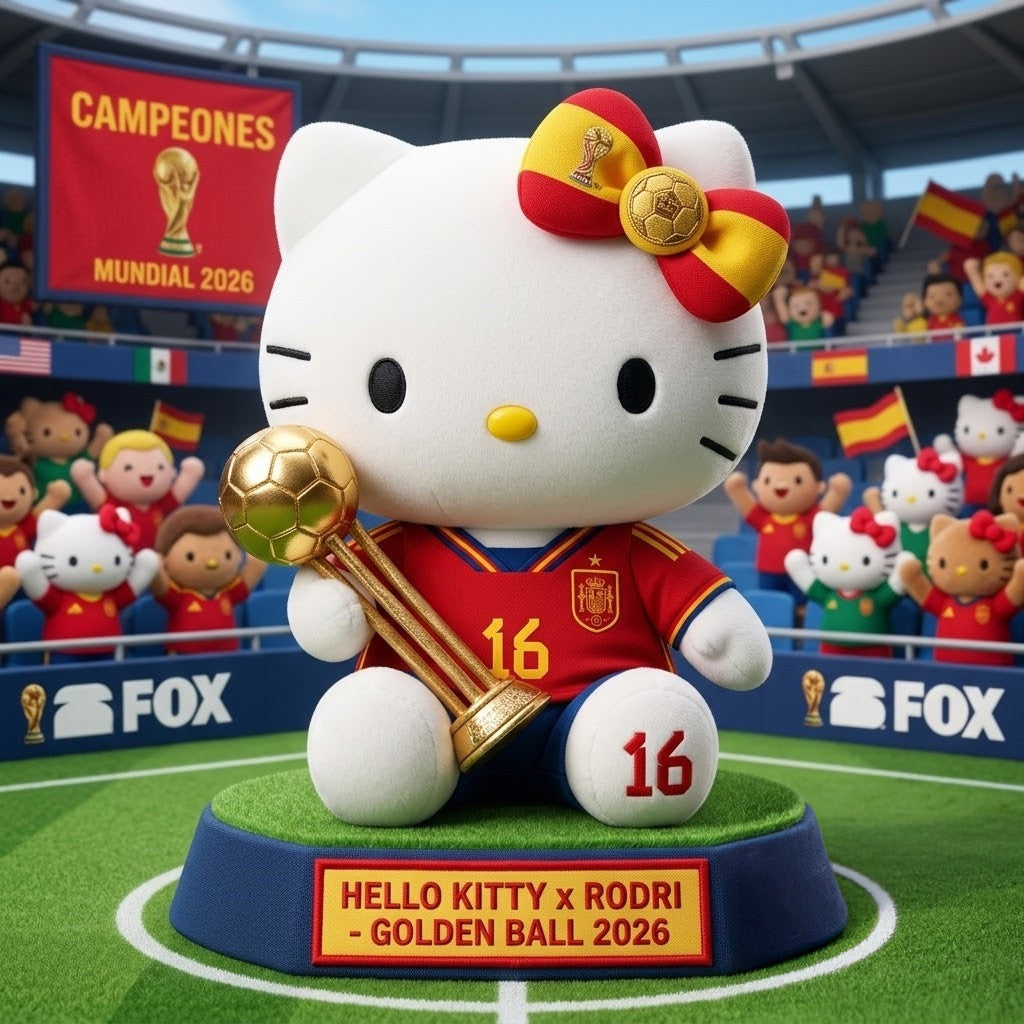 Hello Kitty Spain National Football Team Rodri Golden Ball Merch 2026 World Cup Funko Pop - Merchluma