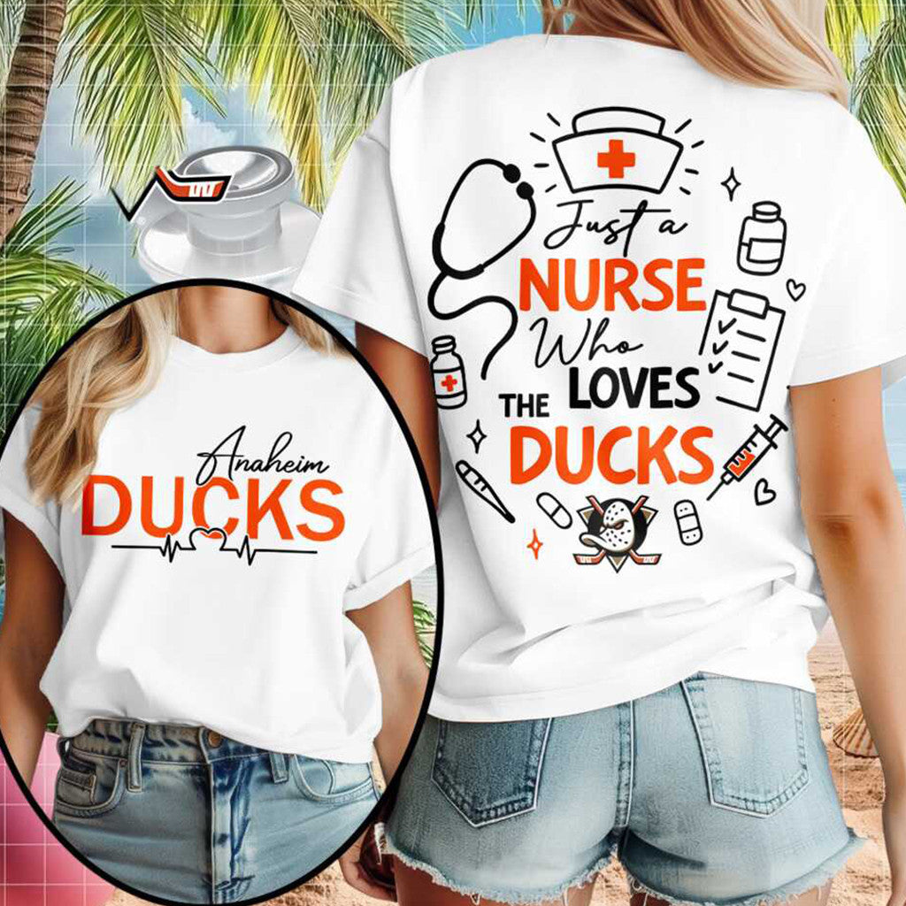 Anaheim Ducks Nurse Stethoscope Just A Nurse Who Loves T-Shirt Anaheim Ducks Merch Present - Merchluma