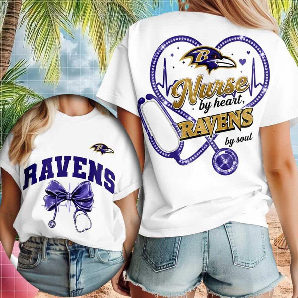 Baltimore Ravens Nurse By Heart Soul Stethoscope T-Shirt Baltimore Ravens Merch Unique Gift - Merchluma