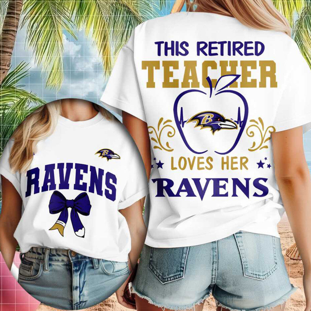Baltimore Ravens Retired Teacher Apple Heartbeat T-Shirt Baltimore Ravens Merch Present Ideas - Merchluma