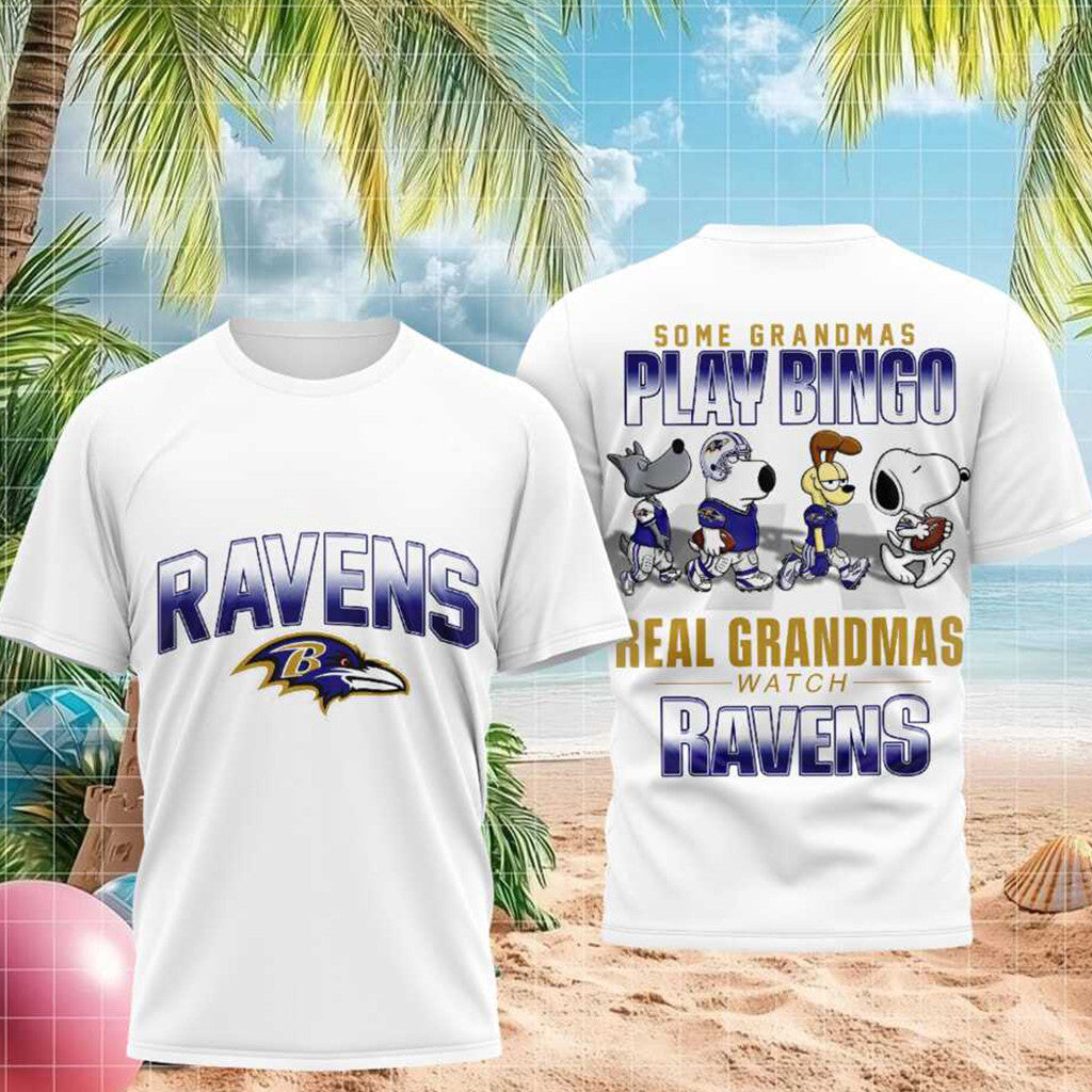 Baltimore Ravens Snoopy Real Grandmas Watch Football T-Shirt Baltimore Ravens Merch Unique Gift - Merchluma