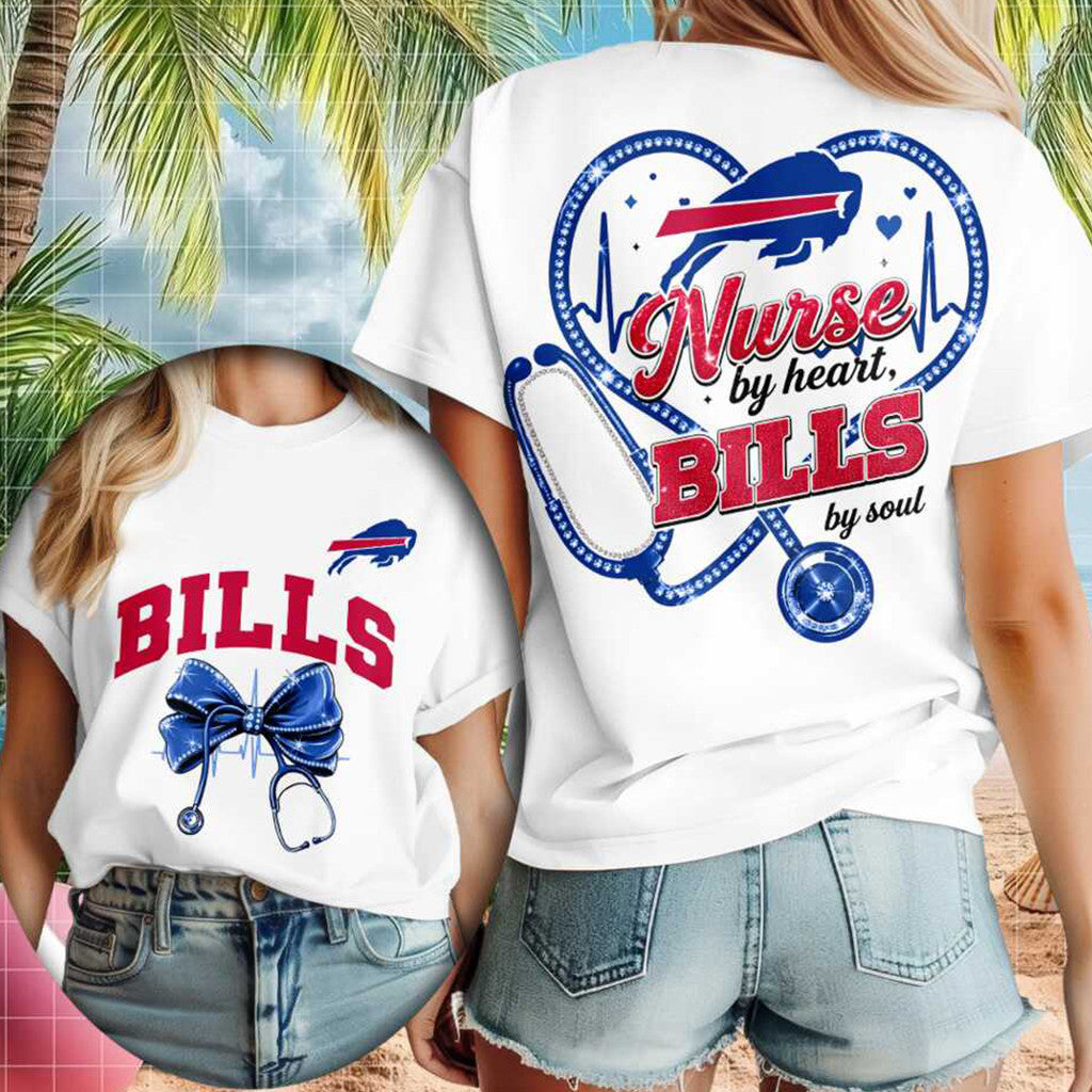 Buffalo Bills Nurse Heartbeat Stethoscope T-Shirt Buffalo Bills Merch Fan Gift - Merchluma