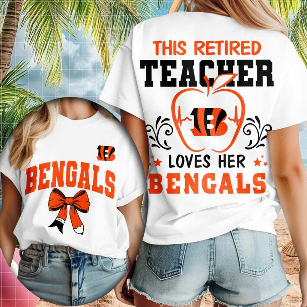 Cincinnati Bengals Merch This Retired Teacher Love Her Bengals T-Shirt Gift Ideas For Teacher - Merchluma